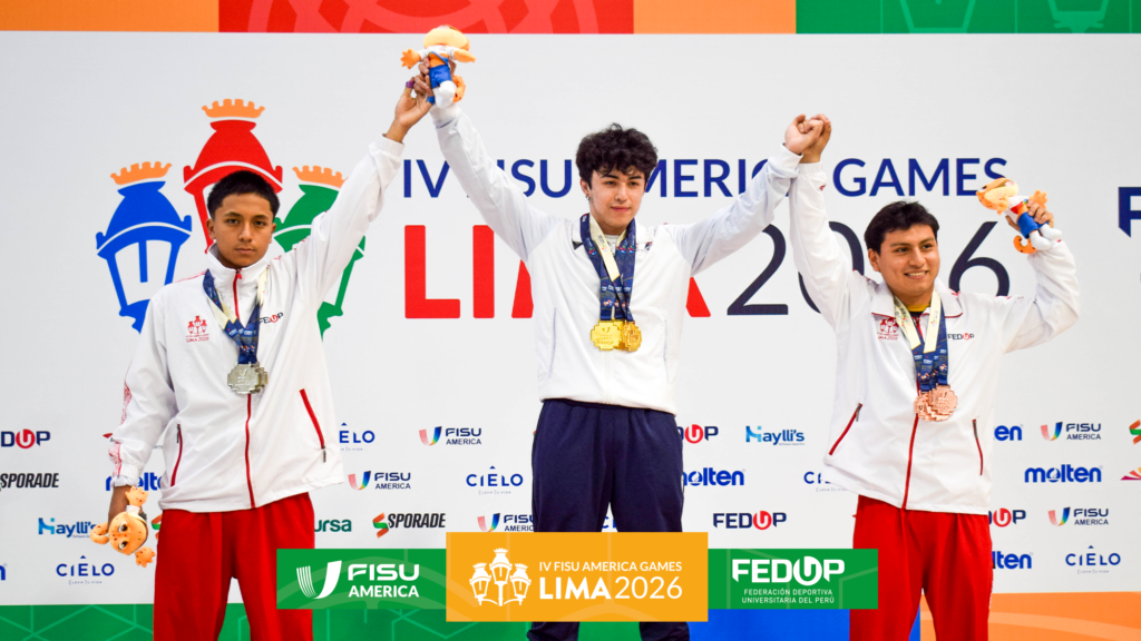 Podio de levantamiento de pesas de FISU AMERICA GAMES Lima 2026