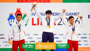 Podio de levantamiento de pesas de FISU AMERICA GAMES Lima 2026